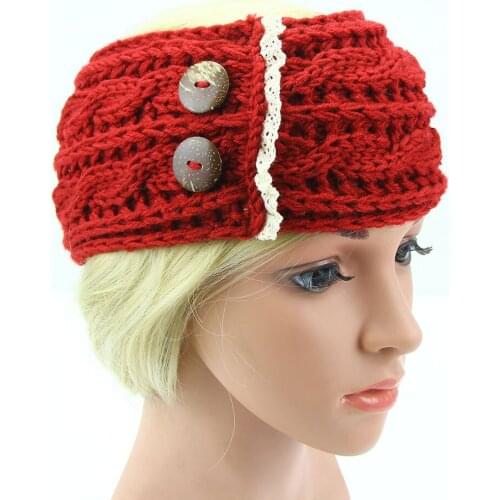 Buttons lace knitted hairband hijab scarf warm Acrylic shawl ladies foulard femme headband hair scarf bufanda mujer shawl