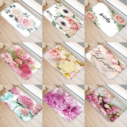 Pink Flower Printed Kitchen Mats Anti-slip Rubber Tapete Gift ALiving Room Balcony Bathroom Carpet Doormats In The Hallway 48259