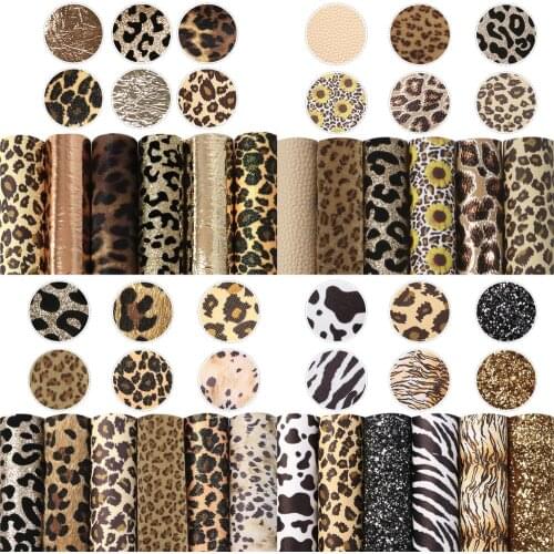 Chunky Glitter Leopard Printed Faux Leather Sheets Velvet Gold Zebra Metallic Synthetic Leather Fabric for Bows Earrings Crafts