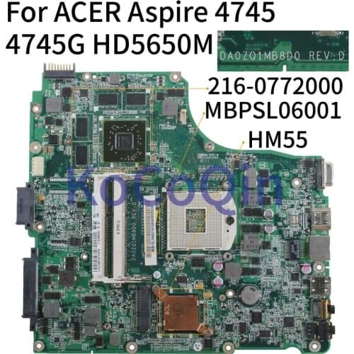 KoCoQin Laptop motherboard For ACER Aspire 4745 4745G HD5650M Mainboard MBPSL06001 DA0ZQ1MB8D0 216-0772000