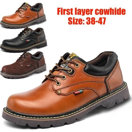 Mens high-end leather outdoor casual Martin shoes, fashionable wear-resistant tooling shoes, four seasons mens leather shoes