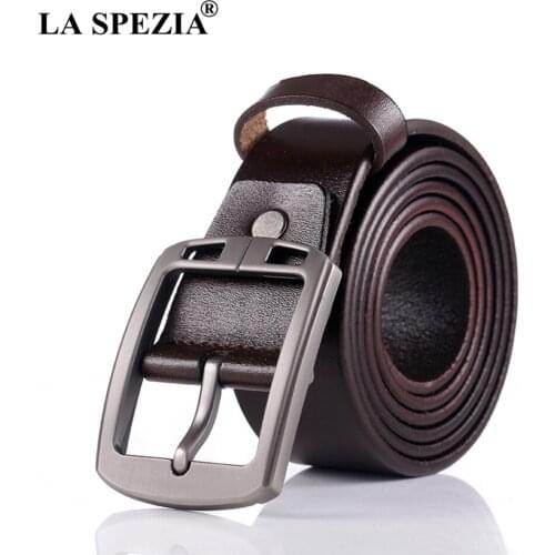 LA SPEZIA Men Belt Brown Genuine Leather Luxury Belt Men Pin Buckle Italian High End Quality Casual Cowhide Leather Belt Male