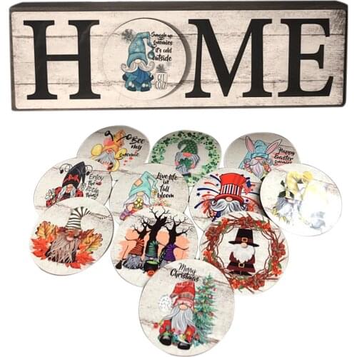 2021 New High Quality Gnome Home Sign With 12 Interchangeable Rounds Tabletop Desktop Wooden Ornament Home Decoration