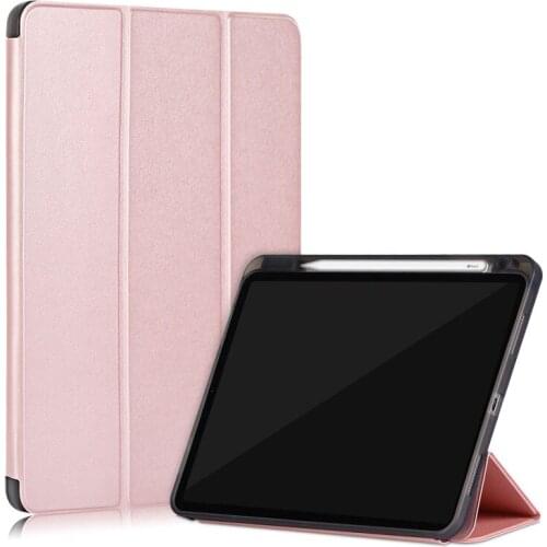 Solid Color Slim Case with Pencil Slot For iPad Pro 11 2020 A2228 A2068 A2230 PU Leather Soft TPU Transparent Black Cover