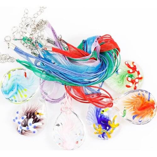 QianBei Wholesale 6pcs Fashion Colorful Cute Animal Seaweed Pendant Necklaces for Women Girls Necklace Party Jewelry