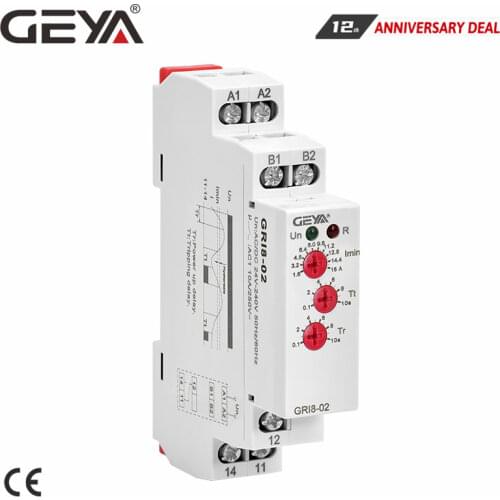 GEYA GRI8-02 Under Current Monitoring Relay 0.05A-16A Current Switch Relay AC/DC 24V-240V