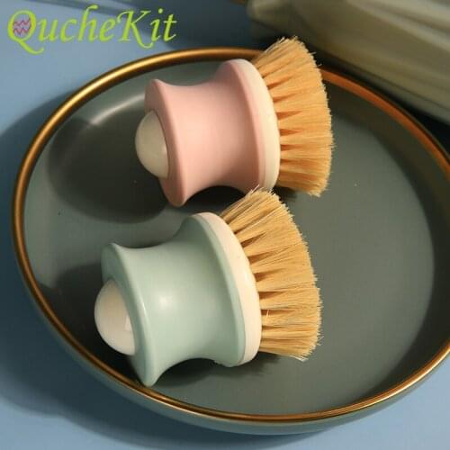 Kitchen Cleaning Brush Long Handle Round Head Non-stick Oil Wash Pot Cleaning Decontamination Brush Natural Coconut Palm Brush
