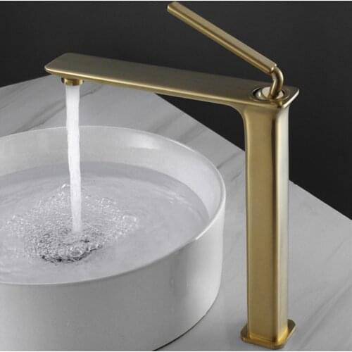 High Basin Faucet Brush gold Solid Brass Sink Mixer Tap Hot and Cold Unique Design Basin Lavtory Faucet