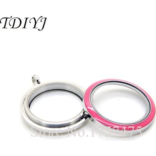 TDIYJ 5pcs High Quality 30mm Rose Red Round Stainless Steel Twist Glass Locket Pendants without Crystals for Girlfriends