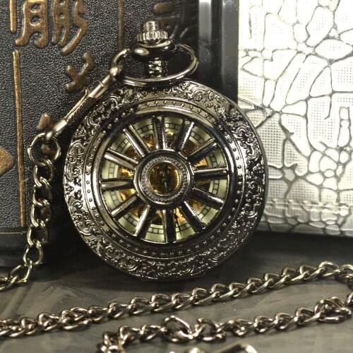 TIEDAN Steampunk Luxury Fashion Antique Skeleton Mechanical Pocket Watch Men Chain Necklace Business Casual Pocket & Fob Watches