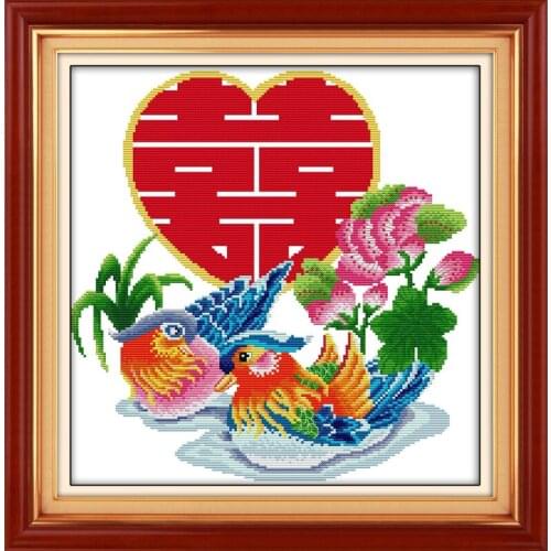 Everlasting Love Double Happiness With One Heart Ecological Cotton Cross Stitch 11CT And 14CT Printed Christmas New Year