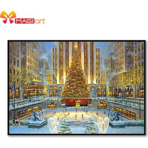 Cross stitch kits Embroidery needlework sets 11CT water soluble canvas patterns 14CT Full Gold Merry Christmas tree NCMC101