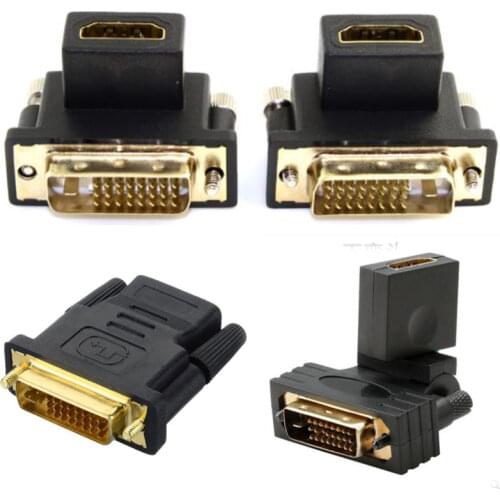 High quality black 90 degrees elbow HDMI data line connector HDMI female to DVI male video transfer cable converter plug