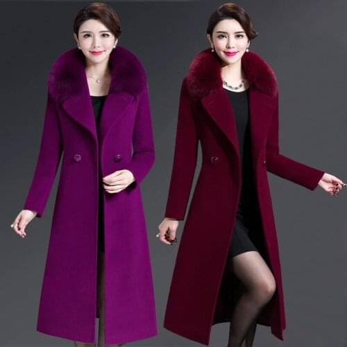 Autumn Winter Double-Sided Cashmere Coat Women Jacket Middle-aged Faux fox fur collar Wool Coats Female Outerwear Plus Size R543
