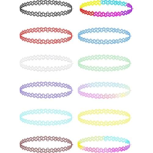 12 Pieces Tattoo Necklace Stretch Gothic Tattoo Henna Elastic Necklace Set