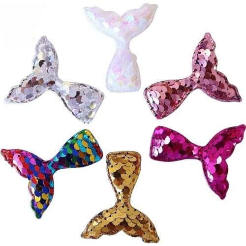 20pcs Sequin Paillette Padded Patches Glitter Mermaid Tail Applique for Clothes Sewing Supplies baby girl hair accessories