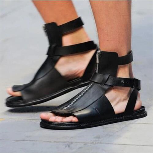 2021 Summer Mens Fashion Flat Heel Roman Zipper Sandals Anti Slip Fashion Wear Resistant Soft Bottom Versatile Hot Sale ZQ0425