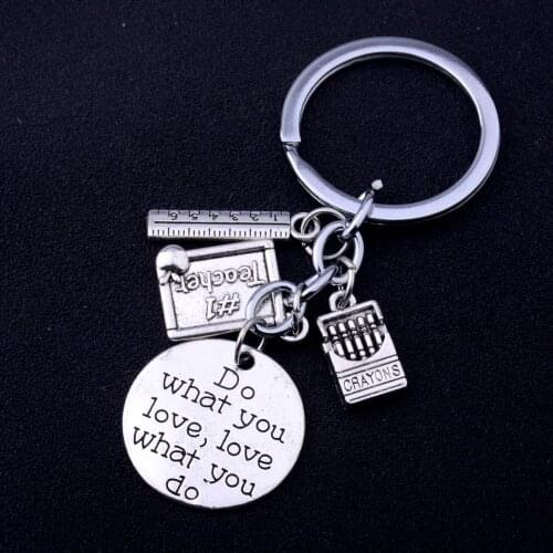 36PC Engraved Words Do What You Love Love What You Do Keyrings Teachers Jewelry Crayons Teacher Ruler Pendant Keychains Gift Hot