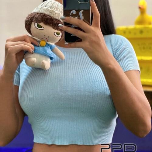 5 Colors Super Comfortable European And American Style Classic Round Neck Thread High Elastic Slim Knit Vest T-Shirt