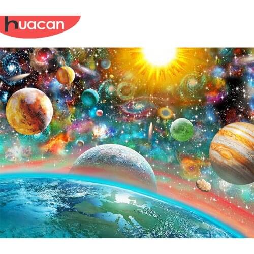 HUACAN Diamond Painting Full Drill Universe Scenery Home Decoration Diamond Embroidery Planet Mosaic Handcraft