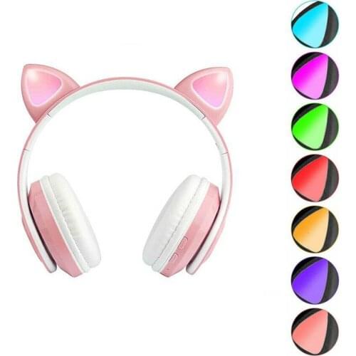 Cat Ear Wireless Headphones Bluetooth 5.0 RGB Earphones Bass Noise Cancelling Adults Kids Girl Headset with Mic Support TF Card