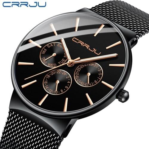 CRRJU Top Brand Watch Men Stainless Steel Business Date Clock Waterproof Luminous Watches Mens Luxury Sport Quartz Wrist Watch