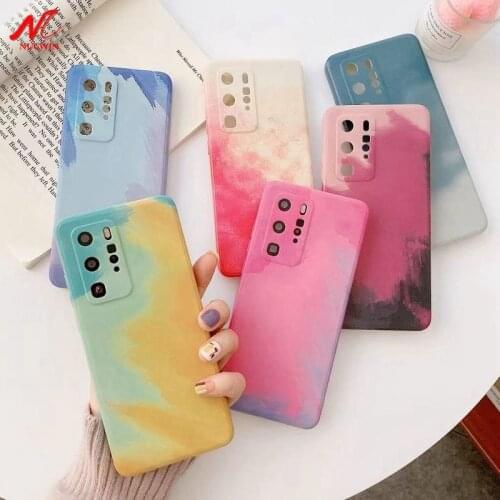P40 Pro Case Fashion Watercolor Gradient Cover for Huawei P30 Pro Mate 20 30 40 Honor 20 30 V20 V30 Nova 5T 7 8 Pro Luxury Case
