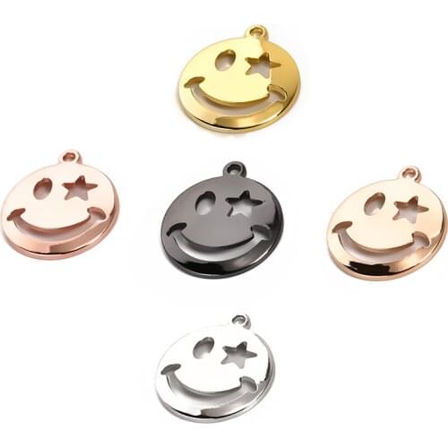 Electroplating multicolor brass single hanging round hollow smiley face pendant hollow five-pointed star jewelry accessories