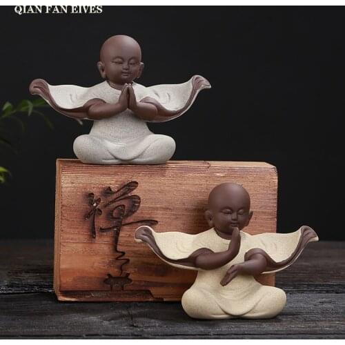 Chinese ceramic little monk statue, Hand carved, modern art sculptures, Cute figure home decoration statue，Gift souvenir