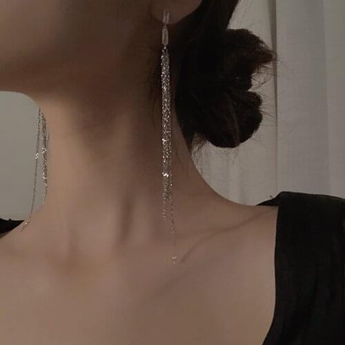 Korean Fashion Vintage Temperament Long Tassel Earrings Crystal Geometric Drop Earrings For Women Trendy Jewelry Gift