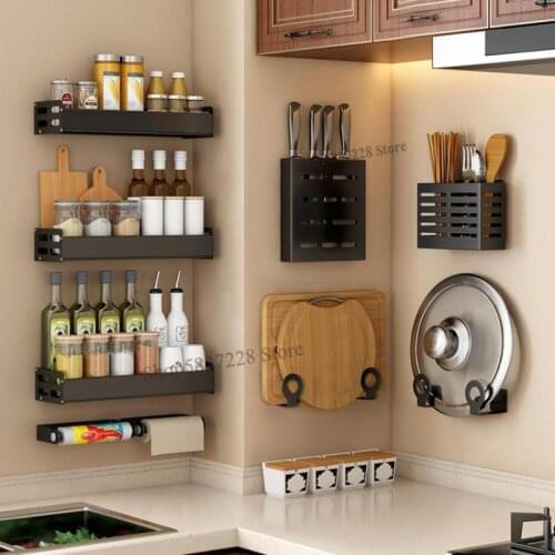 Kitchen rack wall-mounted punch-free household seasoning seasoning rack supplies hanging knife rack storage artifact