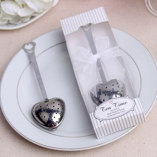 50 pieces/lot) Wedding Souvinirs Reminder Heart Shape Stainless Steel Tea Infuser Tea Spoon Strainer Steeper With Gift Box S01