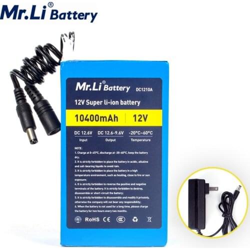 Mr.Li 12V 10A Rechargeable Lithium Ion Battery Pack For Camera With 1A Charger EU / US Plug