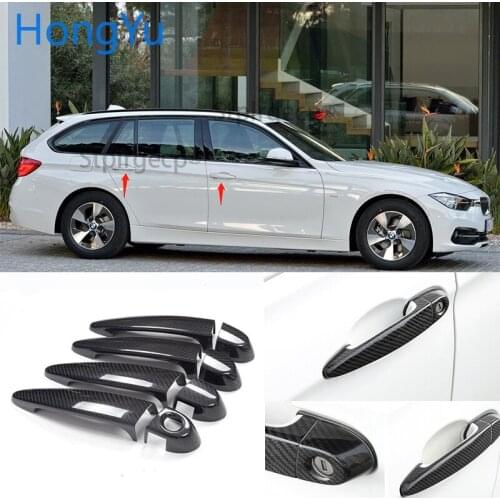 For BMW Carbon Fiber Auto Door Handle Knob Exterior Trim Covers for BMW 3 series E90 E91 E92 E93 F30 F31 F35 2005-2015 Sticker
