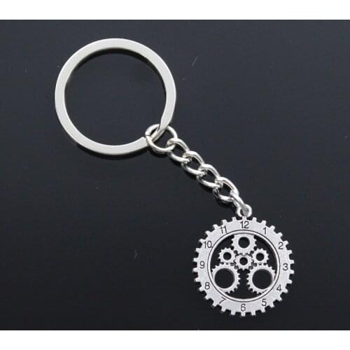 New Fashion Men 30mm Keychain DIY Metal Holder Chain Vintage Punk Gear Mechanical Clock Watch 28x25mm Silver Color Pendant Gift