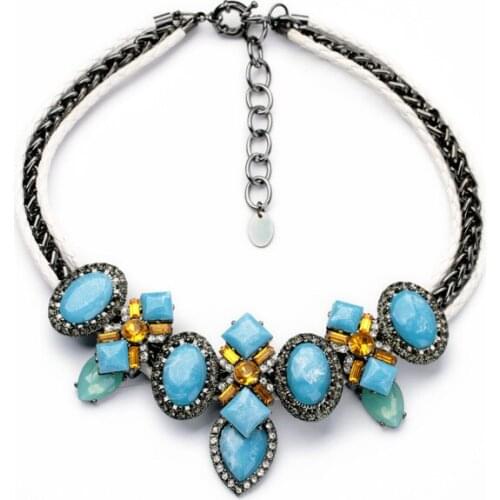 Bulk Price Casual Series Double White Rope Blue Gem Magic Necklace For New Year Party