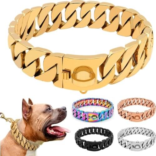 32MM Strong Metal Dog Chain Collars Stainless Steel Pet Training Choke Collar For Large Dogs Pitbull Bulldog Silver Gold Collar
