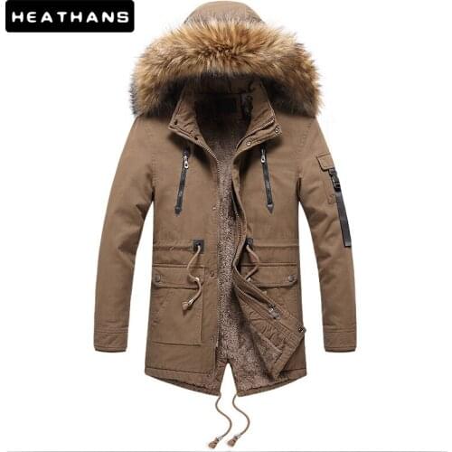 -30 Degree Winter Mens Long Parkas Coats Men Big Fur Collar Hooded Cotton Padded Jacket Male Plus Velvet Warm Windproof Jackets