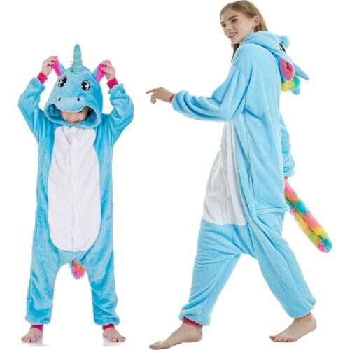 Kids Unicorn Onesie Kigurumi Pajamas Blue Tracksuit Animal Cosplay Cartoon Pijamas Sleepwear Boys Girls Clothes Licorne Costume