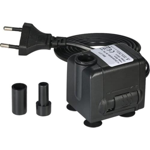 450L/H 6W Submersible Water Pump for Aquarium Tabletop Fountains Water Gardens and Hydroponic Systems with 2 Nozzles AC220-240V