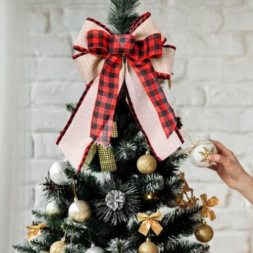 Christmas Bowknot Ornaments Burlap Craft Bow Knot Decoration For Christmas Tree Topper Bow Front Door Wreath Decorations