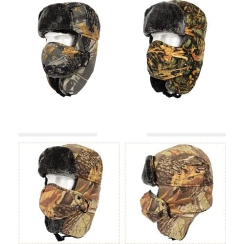 Winter Warm Camouflage Hat Men LeiFeng Hunting Hat Bomber Hats Thick Warm Earflap Mask Riding Windproof Ear Protection Snow Hat