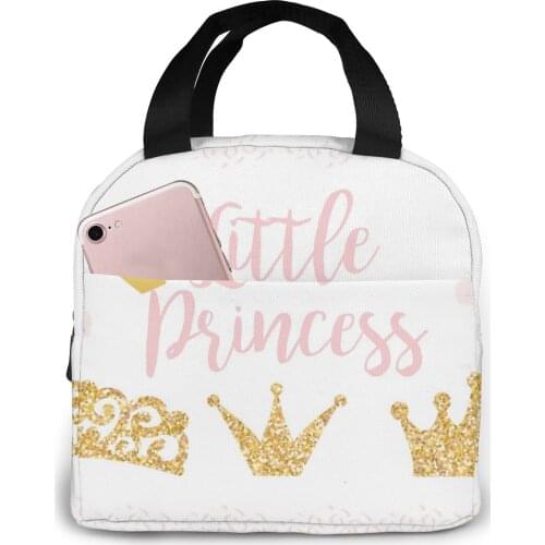 Cute Gold Glitter Cooler Bag Portable Zipper Thermal Lunch Bag Convenient Lunch Box Tote Food Bag