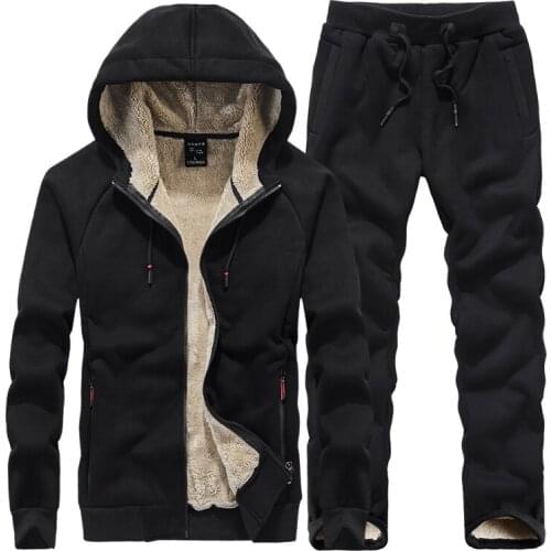 Sweatshirt mens autumn and winter clothes thick warm sportswear 2-piece hooded solid color jacket mens clothing L-7XL 8XL