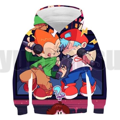Boys Hooded Anime Friday Night Funkin Print Sweatshirt Long Sleeve Autumn Spring Kids Casual Tops Sports 3d Hoodies Streetwear