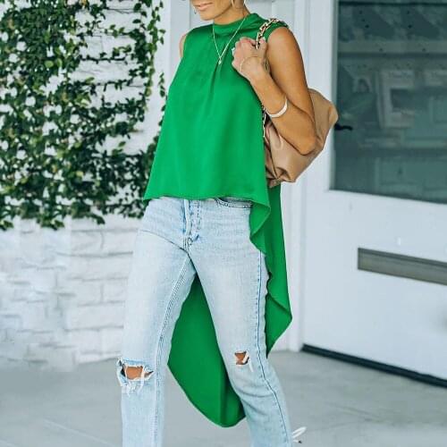 Summer Womens Solid Color Tops Casual Loose Sleeveless Fishtail Womens Pullover T Shirt Top 2021 Ladies Temperament Office Top