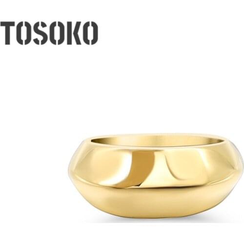 TOSOKO Stainless Steel Jewelry Exaggerated Convex Round Plain Ring Joint Ring Women Fashion Ring BSA121