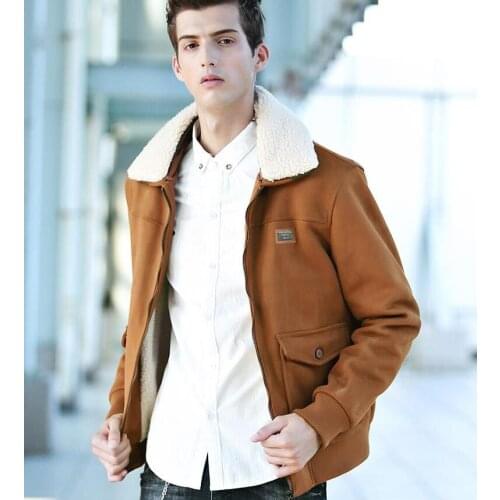 Thicken Winter Fleece Jacket Coat Men Turn-down Collar Velvet Jacket Men Fur Collar Mens Warm Coat Parkas