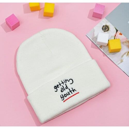 Unisex Embroidered Letters Knitted Hats Women Mens Fashion Hip-Hop Kpop Beanies Skullcap Winter Warm Hat Bonnet Gorros Gifts