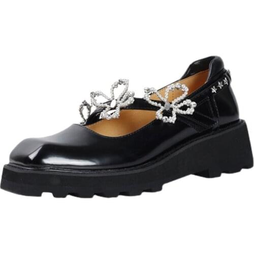 Womens Square Toe Pearls Flowers Oxfords Creepers Japanese Harajuku Platform Chunky Heel Shoes Wingtip New 2021